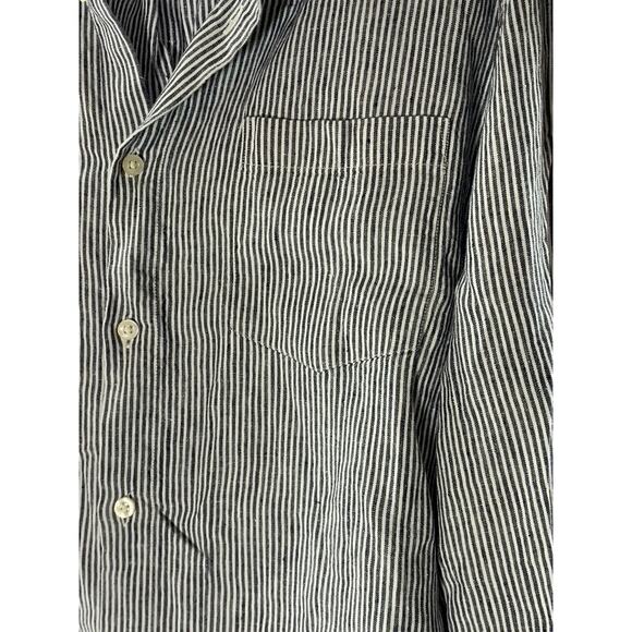 KNOWLEDGE COTTON APPAREL Men's Blue/White Pinstripe Linen Button-Up Shirt SZ 2XL - Picture 3 of 9